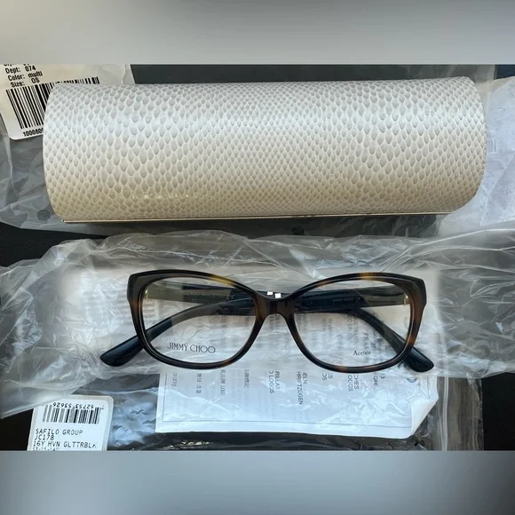 New Authentic JIMMY CHOO JC 178 16Y Havana w Glitter Black Eyeglasses 53-15-140